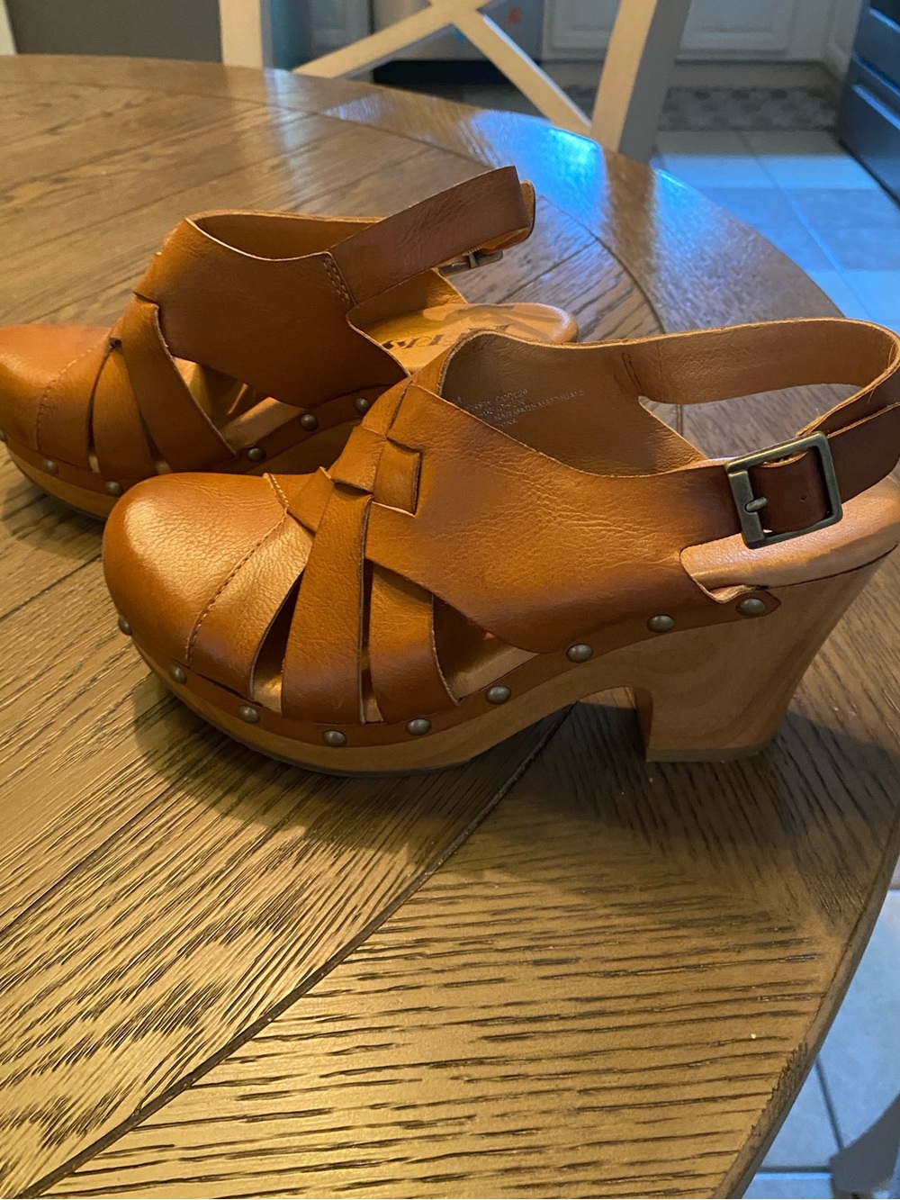 Kork-Ease Tan Leather Studded Clogs